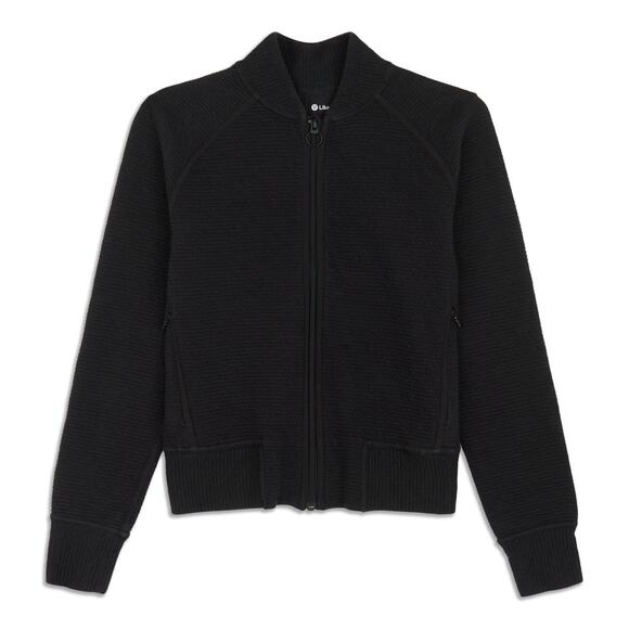 Lululemon Black On Repeat Ribbed Long Sleeve Zip Bomber Jacket 4 - Picture 1 of 10